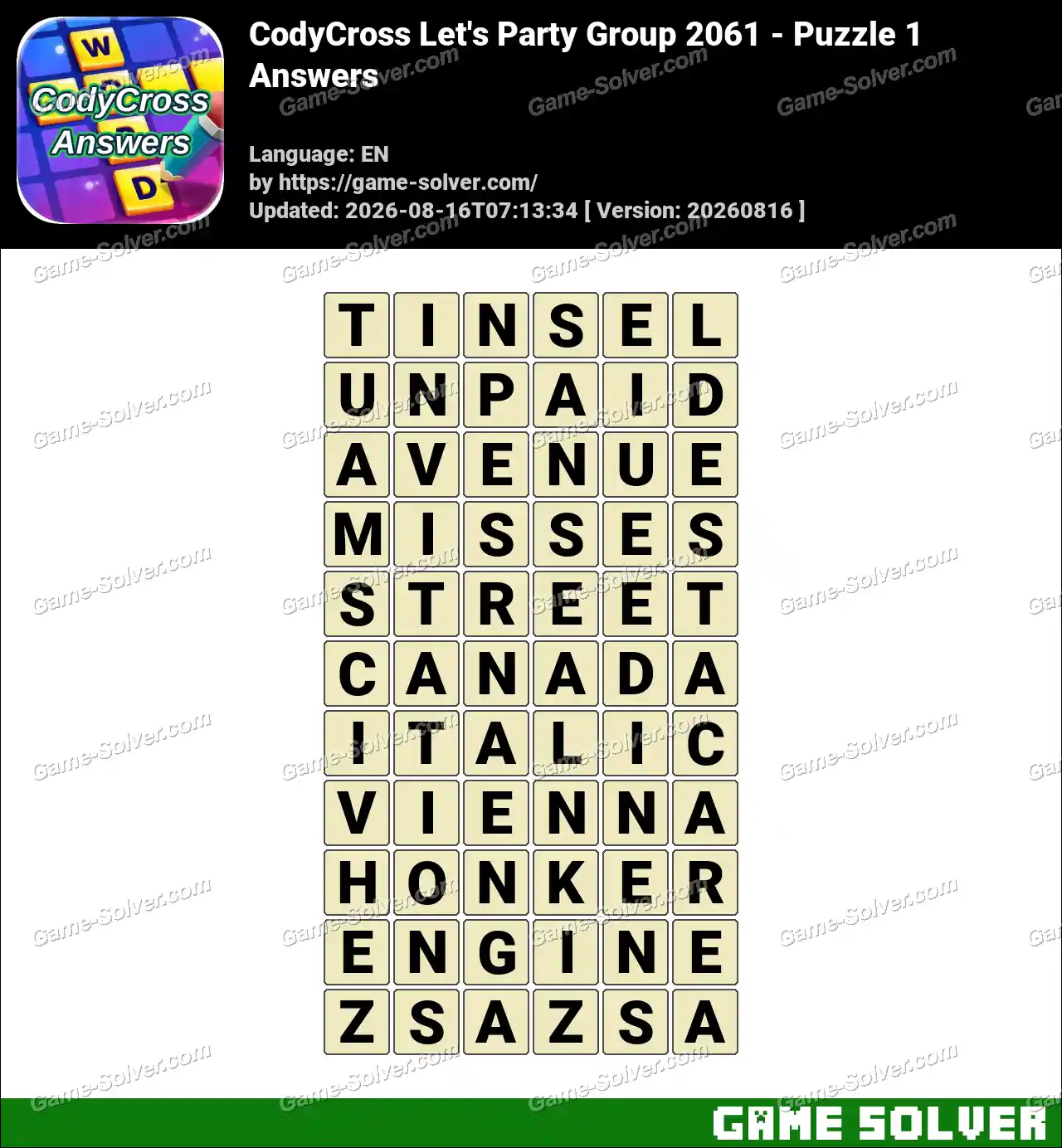 CodyCross Let’s Party Group 2061 – Puzzle 1 Answers